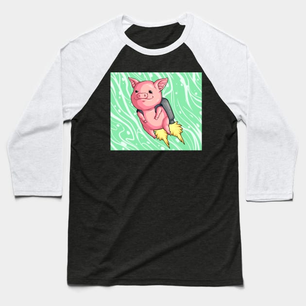 Jetpack Pig Baseball T-Shirt by STAD